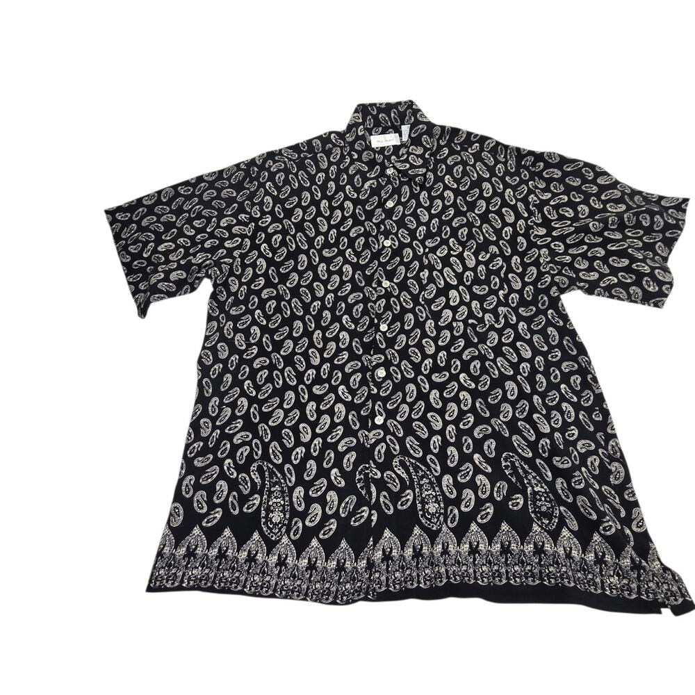 Bill Blass Men's Casual Silk Shirt Size XL Black White Paisley